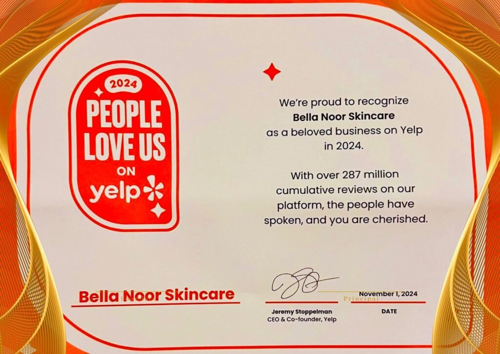 Bella Noor Skincare receives Yelp 2024 ‘People Love Us’ Award.