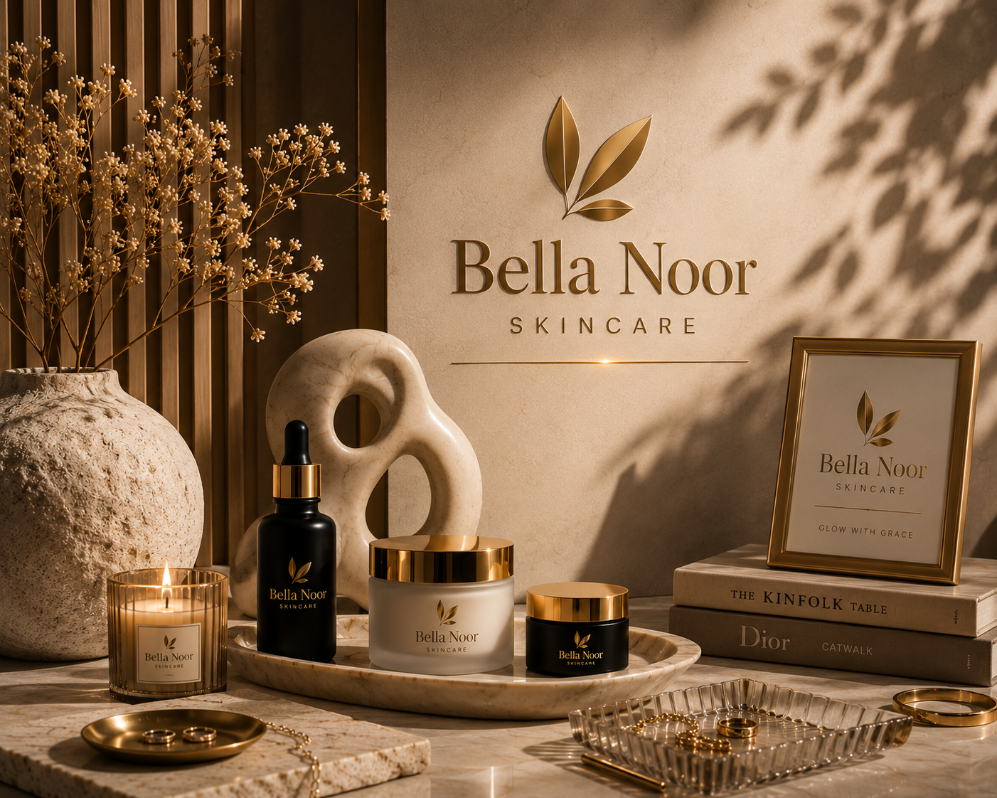 Bella Noor skincare products and studio branding